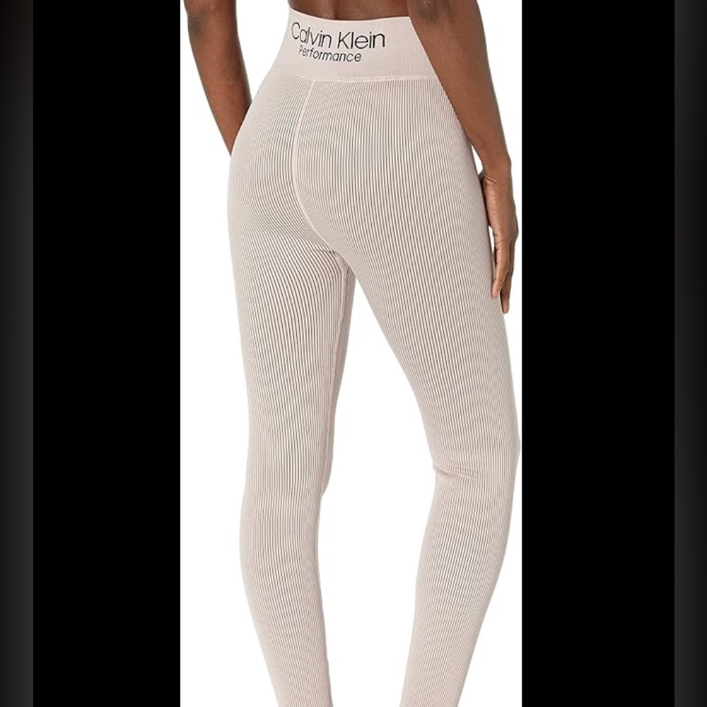 Calvin Klein Performance Women's Ribbed High-Waist Leggings in Beige
